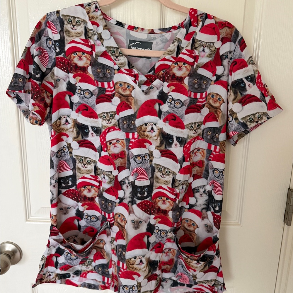 Christmas cats scrub top